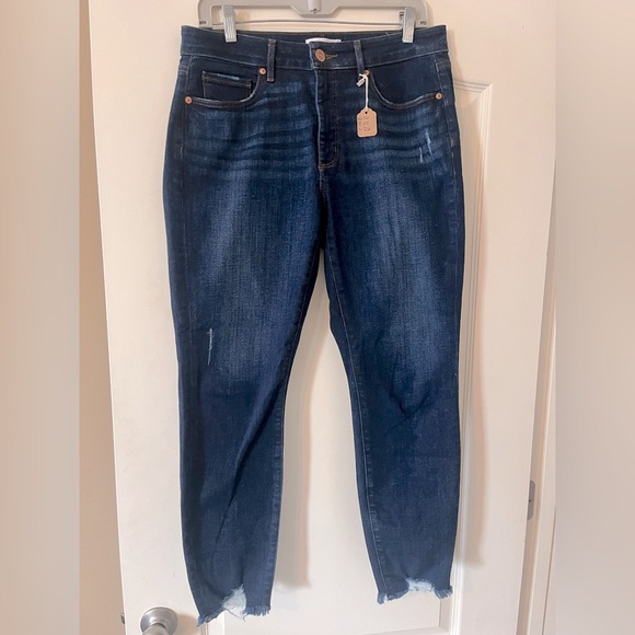 Loft Dark Wash Ankle Length Distressed Denim Jeans Size 8 - Picture 1 of 14